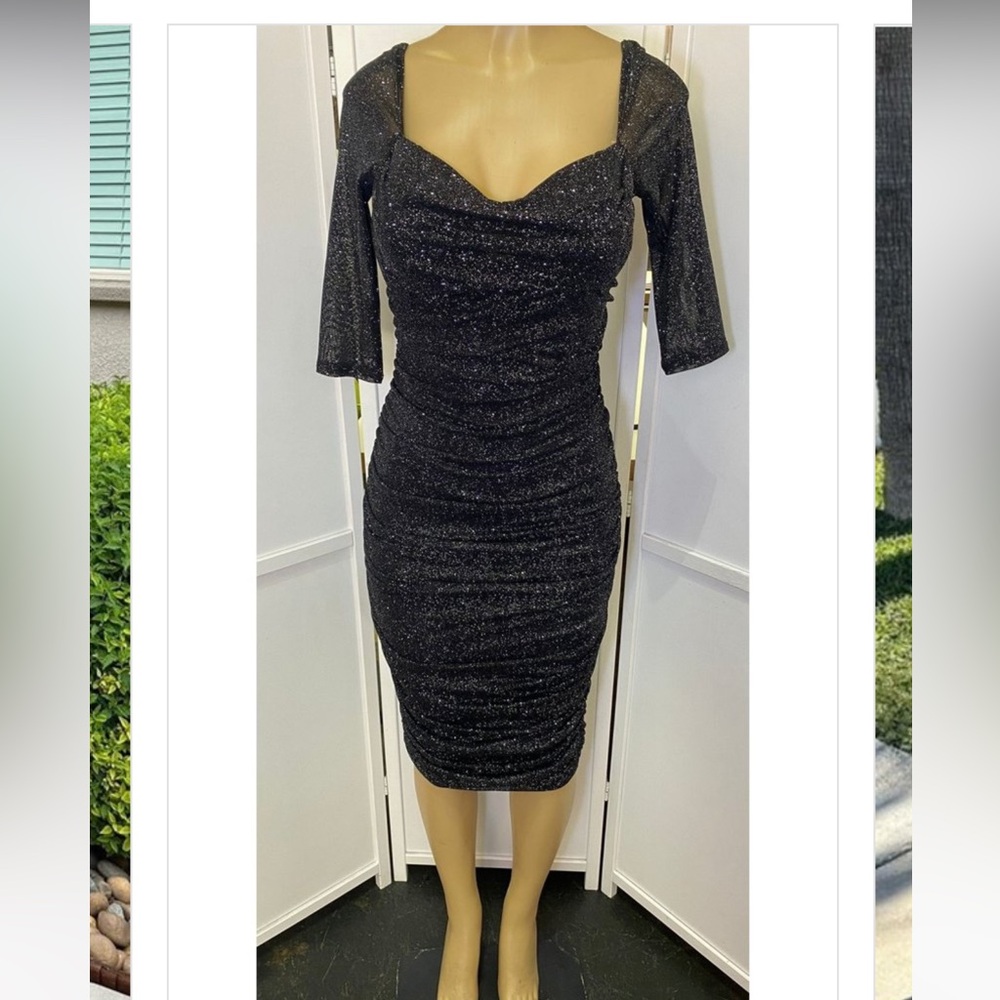 314 sleeve mesh glitter dress with braw cup and zipper🖤